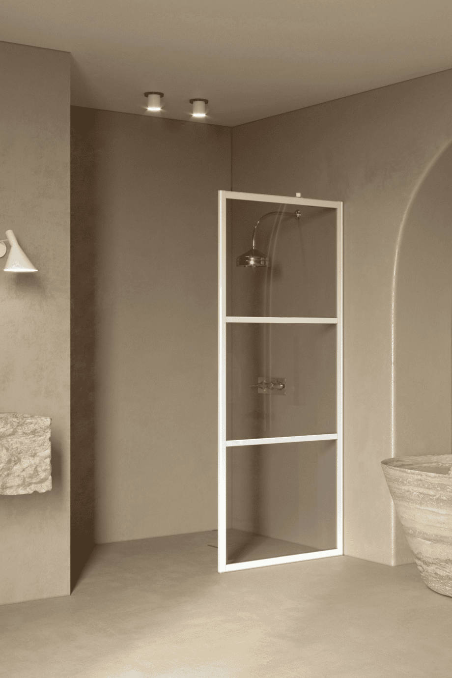 Fixed shower screen Hietakari Bläk 734 Tokyo, white frame, grey tinted glass Fixed shower screen Hietakari Bläk 734 Tokyo, white frame, grey tinted glass