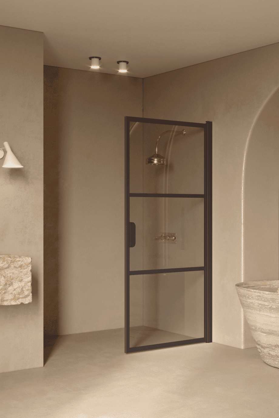 Hinged shower door Hietakari Bläk 735 Tokyo, Cocoa frame, grey tinted glass
