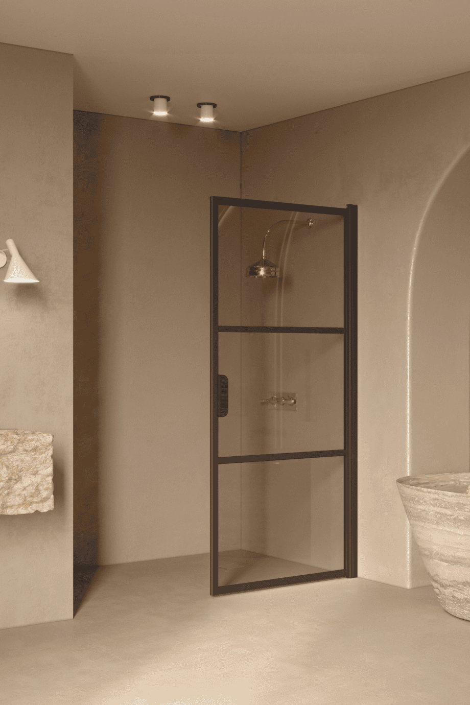 Hinged shower door Hietakari Bläk 735 Tokyo, Cocoa frame, bronze tinted glass