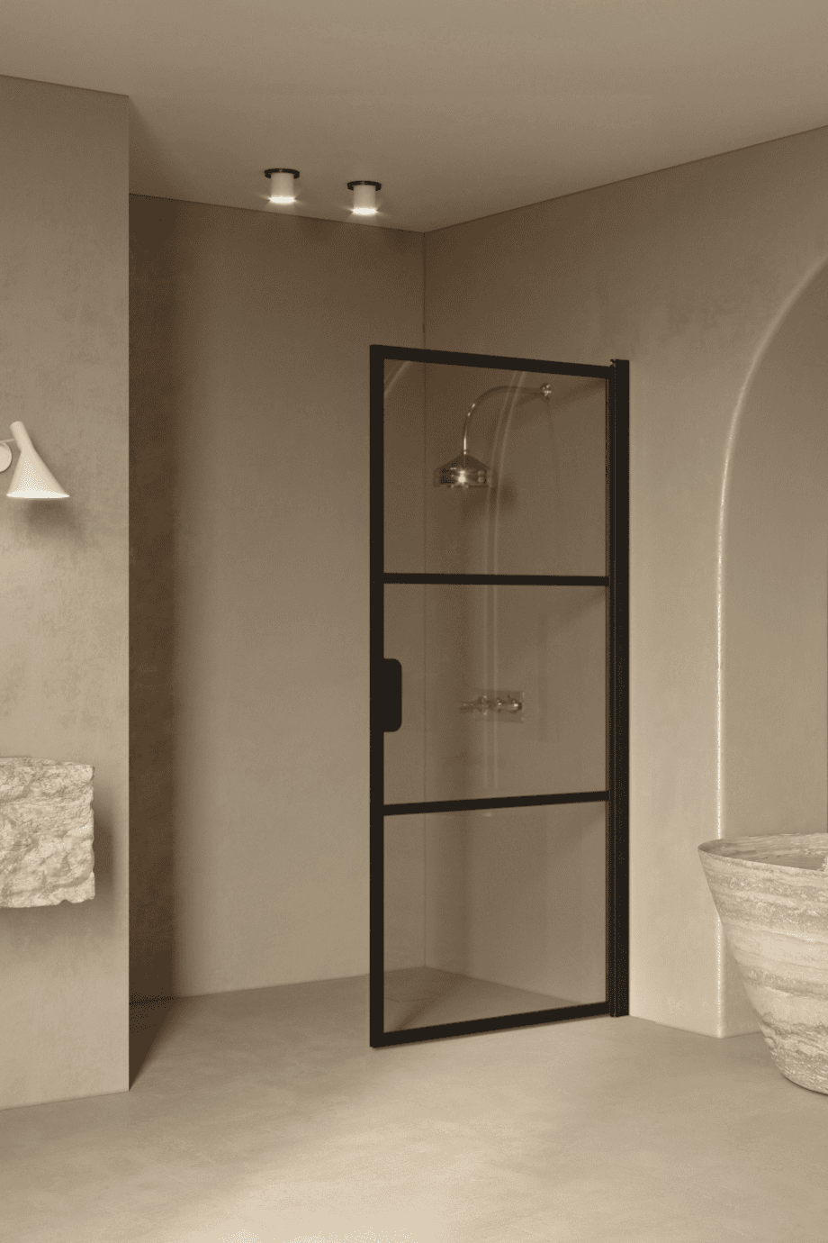 Hinged shower door Hietakari Bläk 735 Tokyo, black frame, bronze tinted glass
