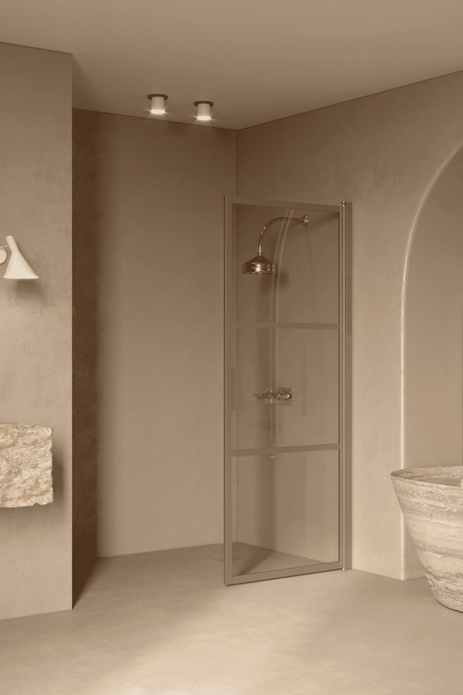 Hinged shower door Hietakari Bläk 735 Tokyo, Sand frame, grey tinted glass