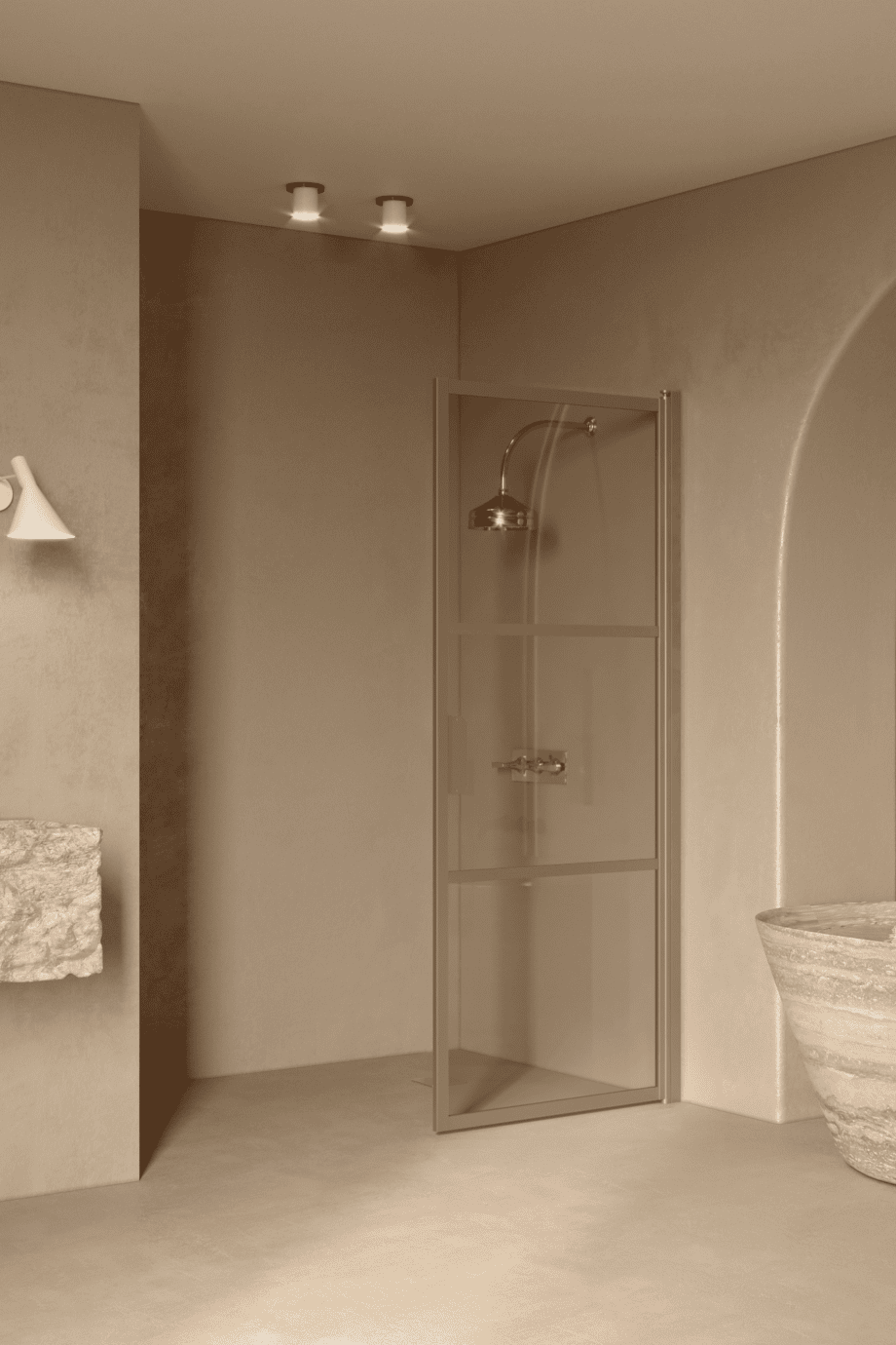 Hinged shower door Hietakari Bläk 735 Tokyo, Sand frame, bronze tinted glass