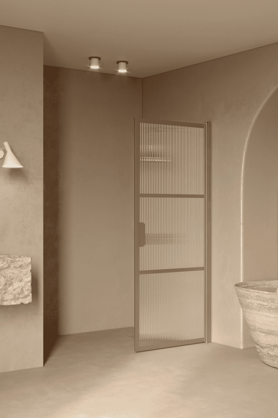 Hinged shower door Hietakari Bläk 735 Tokyo, Sand frame, reeded glass