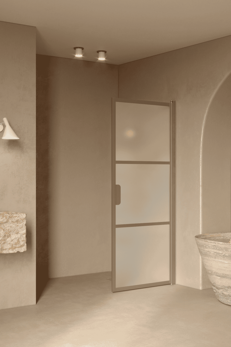 Hinged shower door Hietakari Bläk 735 Tokyo, Sand frame, satin frosted glass