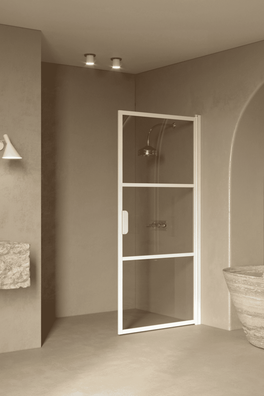 Hinged shower door Hietakari Bläk 735 Tokyo, white frame, bronze tinted glass