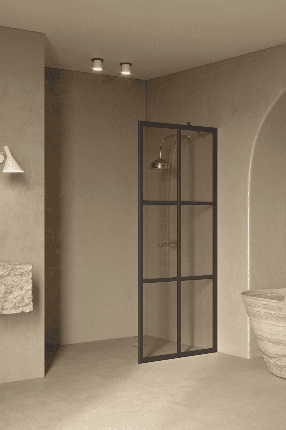 Fixed shower screen Hietakari Bläk 737 Paris, Cocoa frame, grey tinted glass