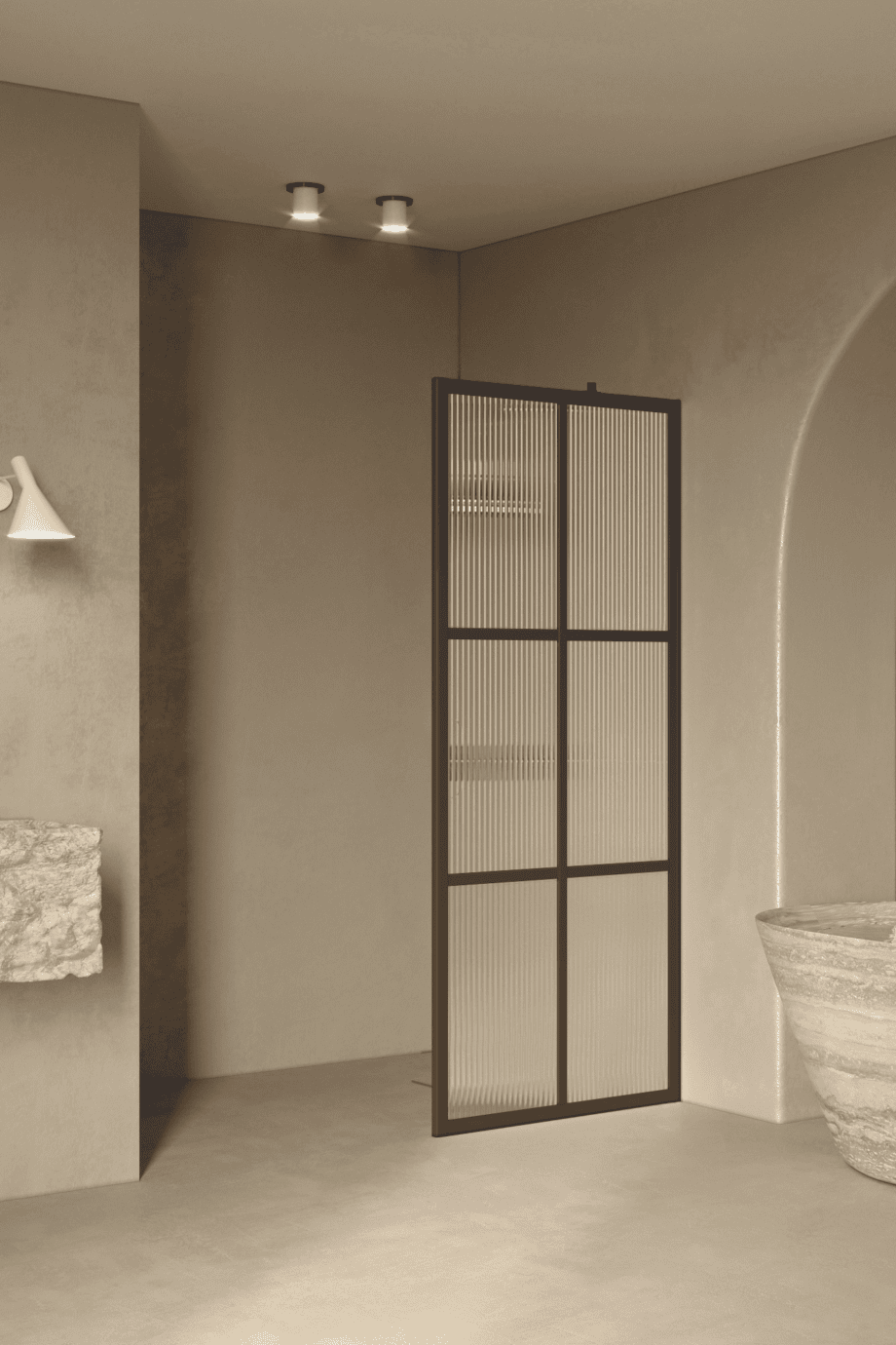Fixed shower screen Hietakari Bläk 737 Paris, Cocoa frame, reeded glass