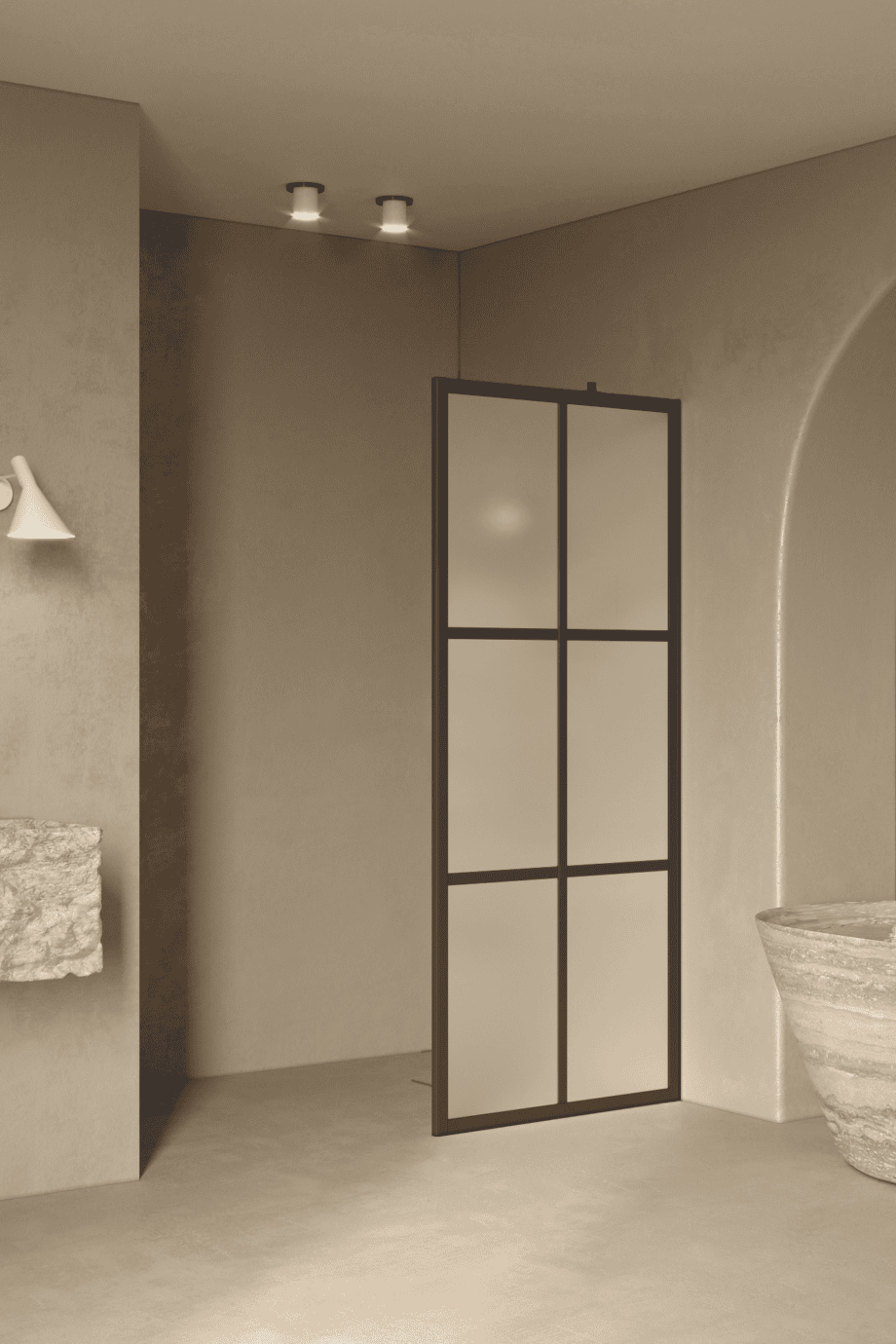 Fixed shower screen Hietakari Bläk 737 Paris, Cocoa frame, satin frosted glass