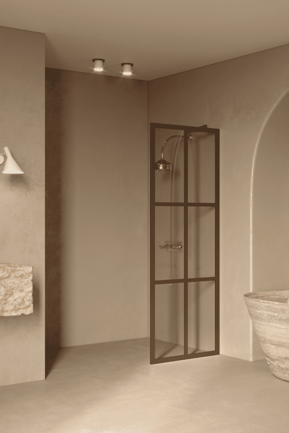 Fixed shower screen Hietakari Bläk 737 Paris, Mocha frame, grey tinted glass
