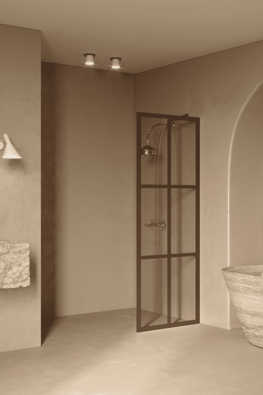 Fixed shower screen Hietakari Bläk 737 Paris, Mocha frame, bronze tinted glass