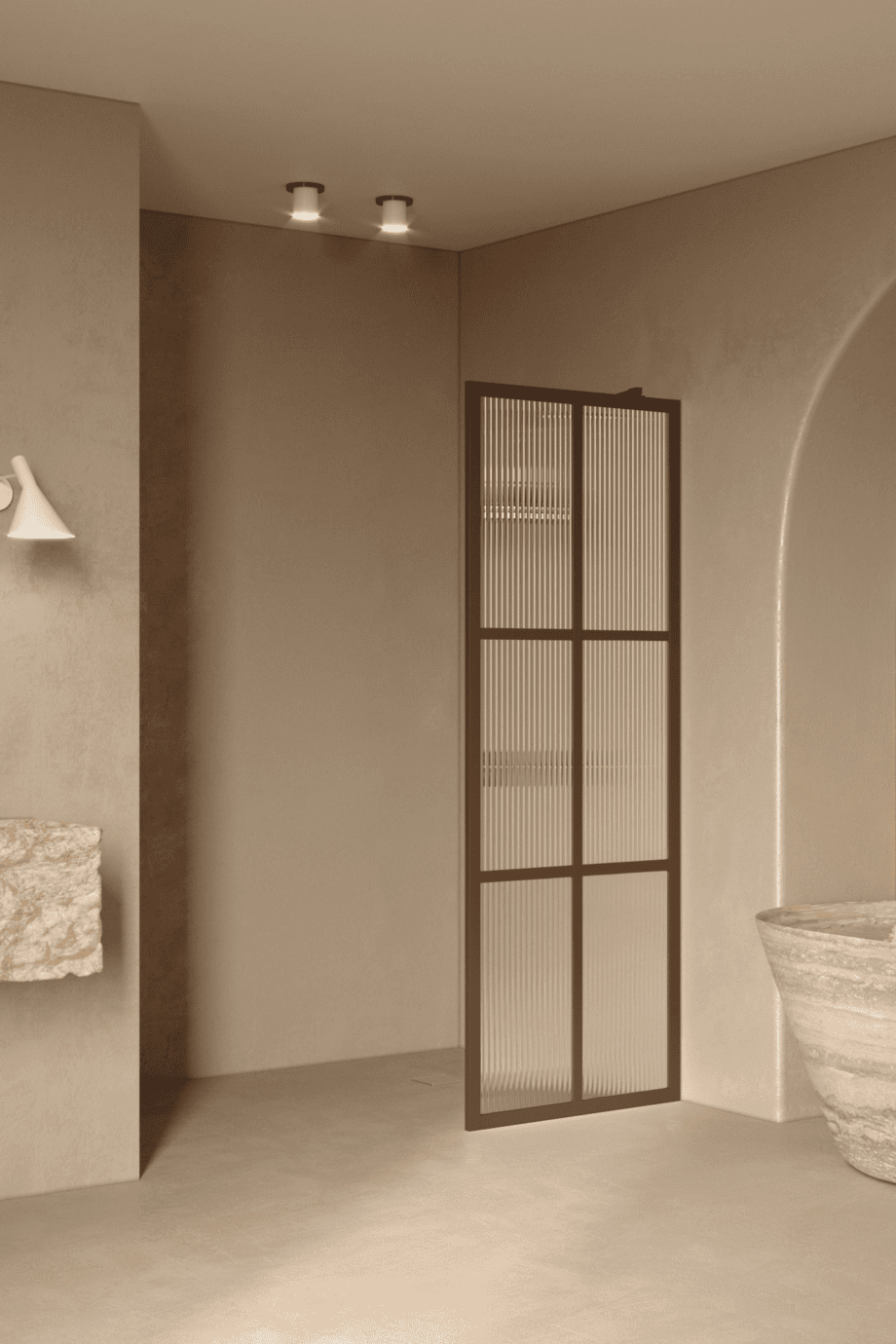 Fixed shower screen Hietakari Bläk 737 Paris, Mocha frame, reeded glass
