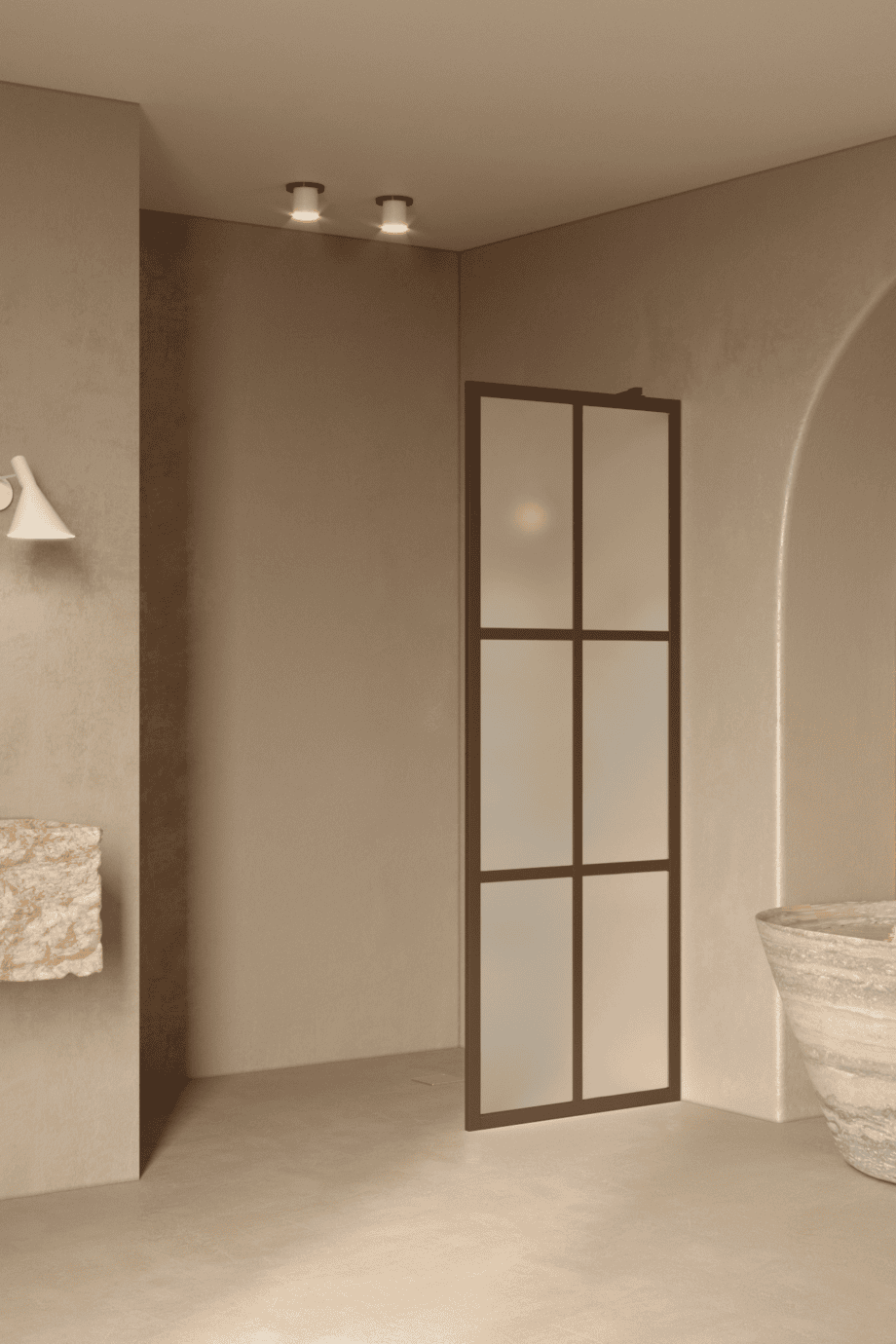 Fixed shower screen Hietakari Bläk 737 Paris, Mocha frame, satin frosted glass
