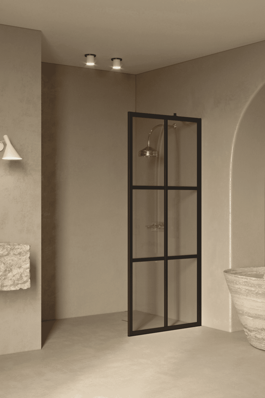 Fixed shower screen Hietakari Bläk 737 Paris, black frame, grey tinted glass