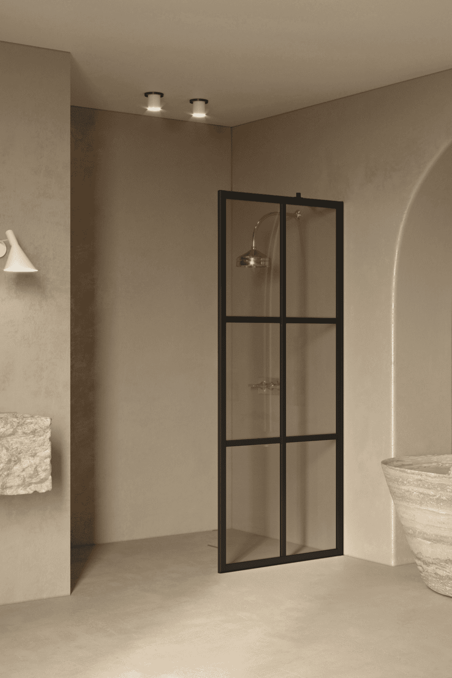 Fixed shower screen Hietakari Bläk 737 Paris, black frame, bronze tinted glass