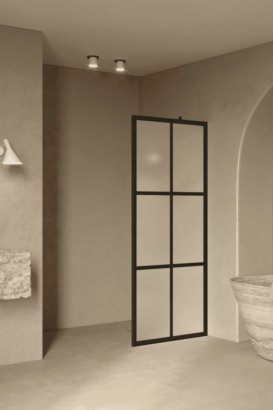Fixed shower screen Hietakari Bläk 737 Paris, black frame, satin frosted glass
