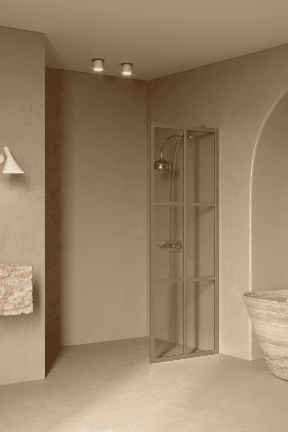 Fixed shower screen Hietakari Bläk 737 Paris, Sand frame, grey tinted glass