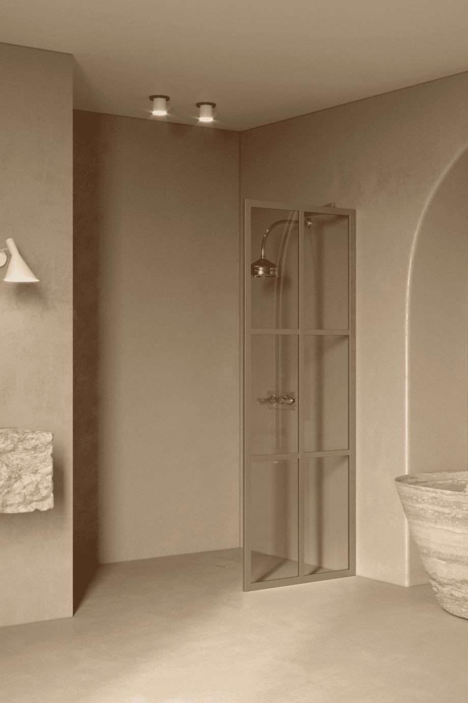 Fixed shower screen Hietakari Bläk 737 Paris, Sand frame, bronze tinted glass