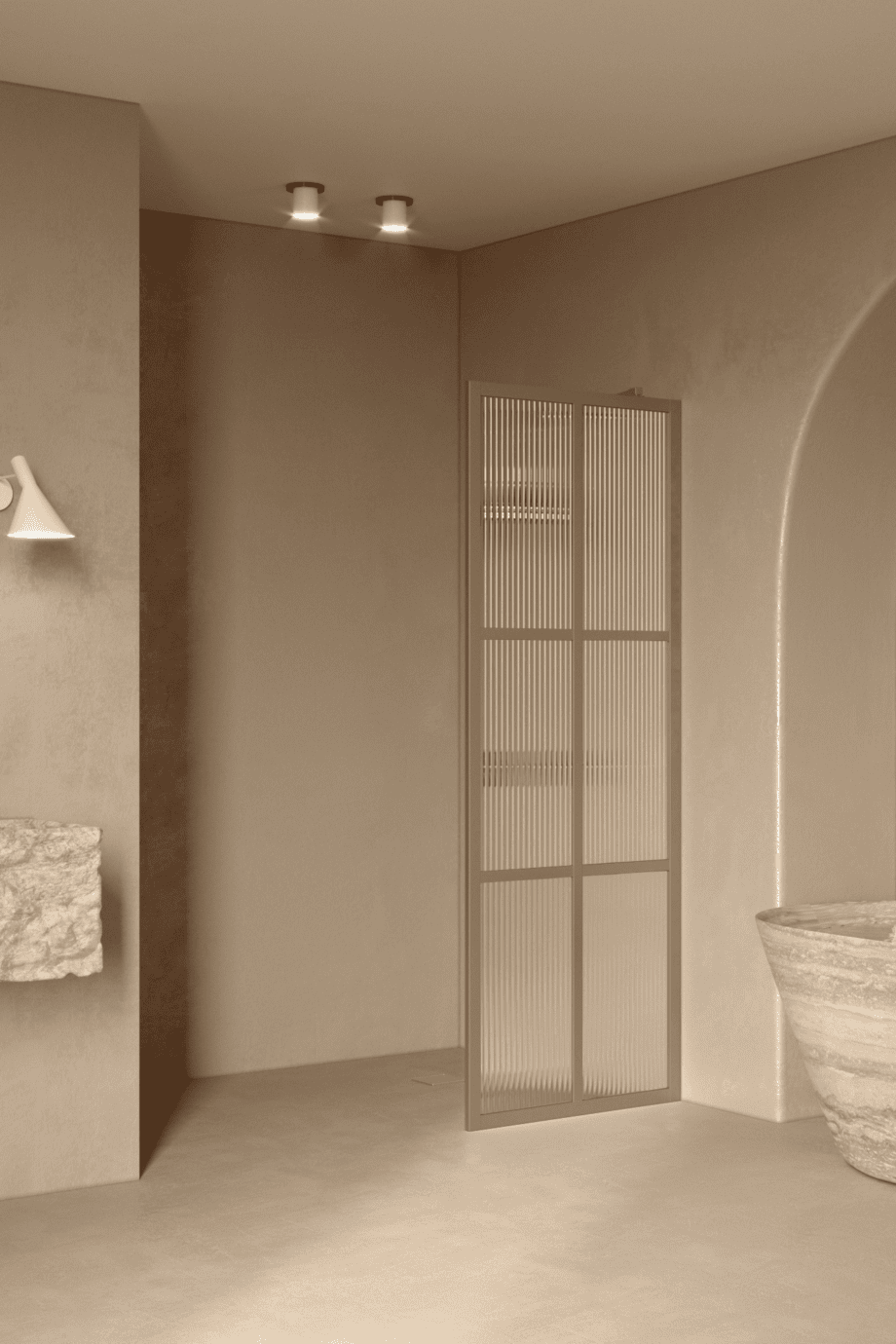 Fixed shower screen Hietakari Bläk 737 Paris, Sand frame, reeded glass