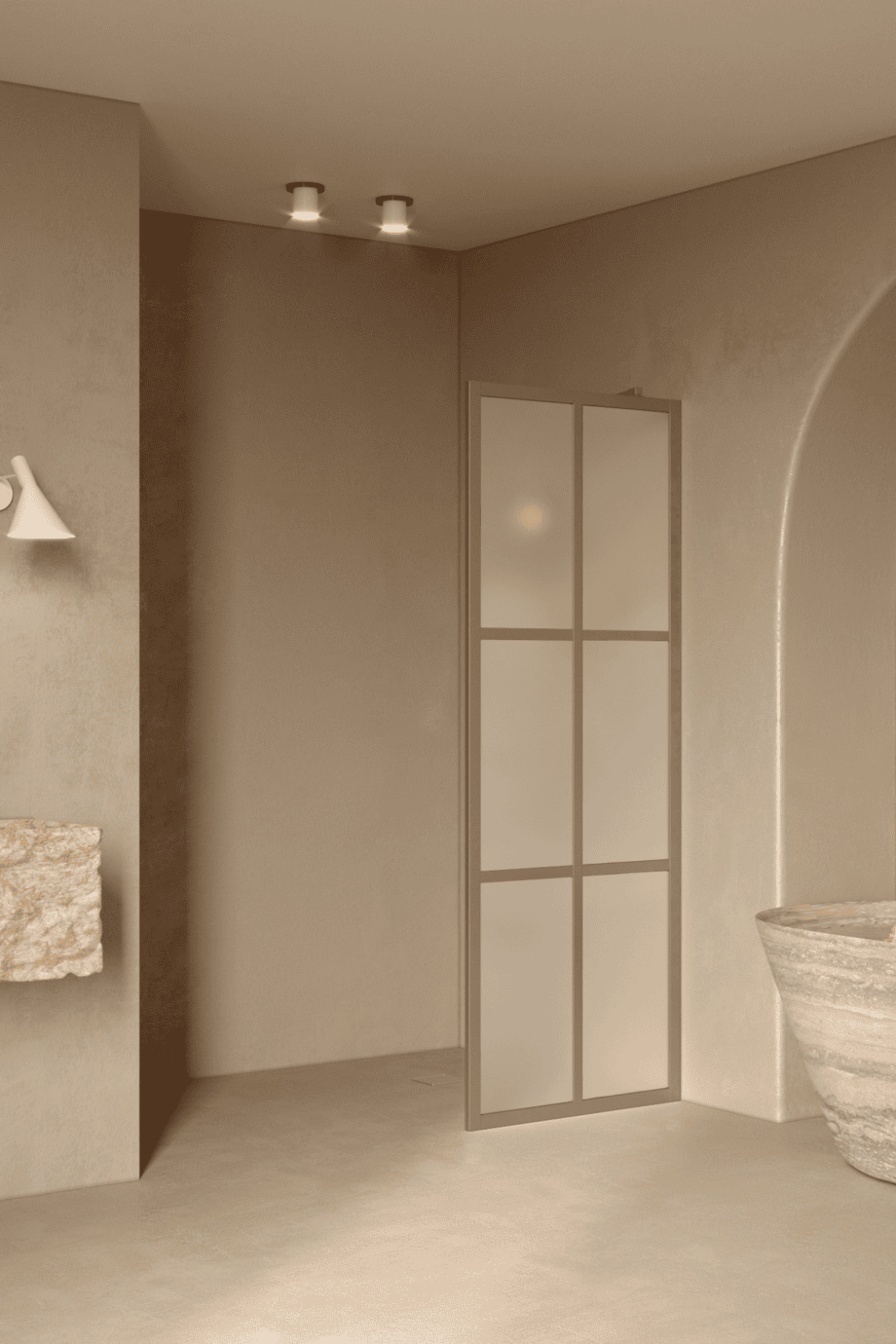 Fixed shower screen Hietakari Bläk 737 Paris, Sand frame, satin frosted glass