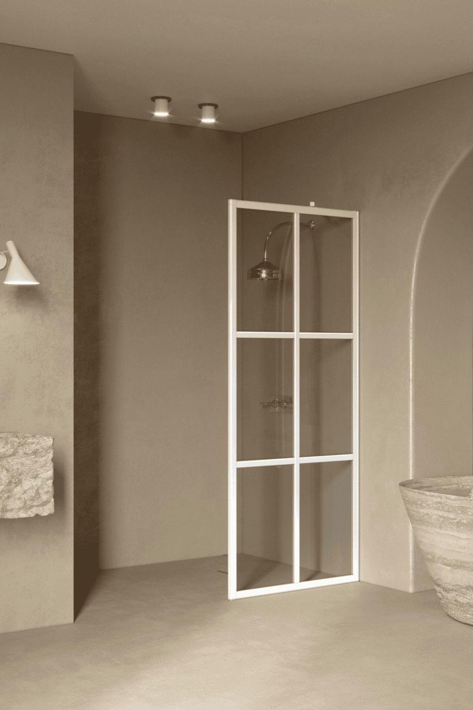 Fixed shower screen Hietakari Bläk 737 Paris, white frame, grey tinted glass