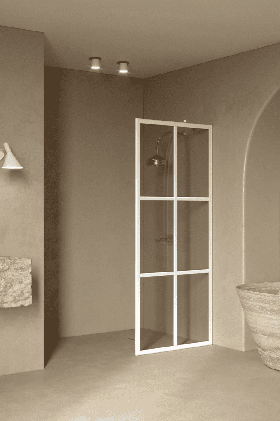 Fixed shower screen Hietakari Bläk 737 Paris, white frame, bronze tinted glass