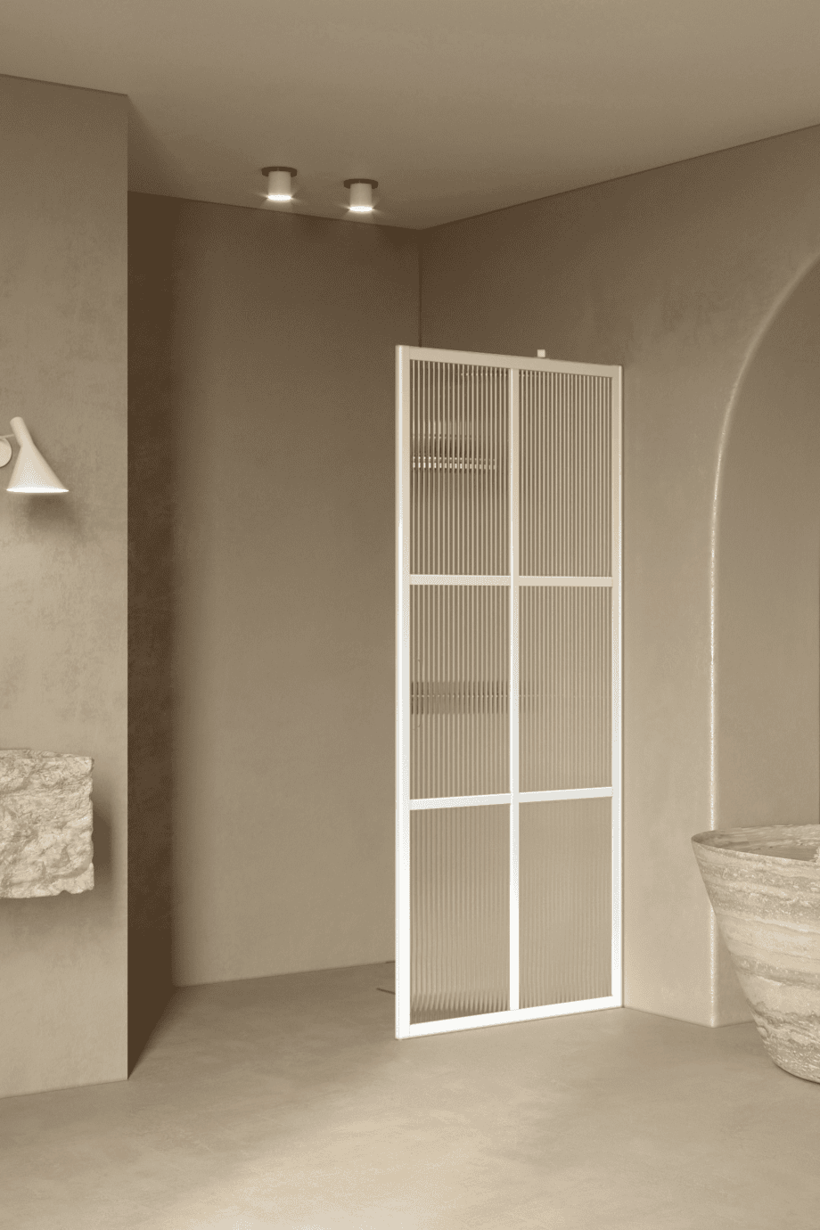 Fixed shower screen Hietakari Bläk 737 Paris, white frame, reeded glass