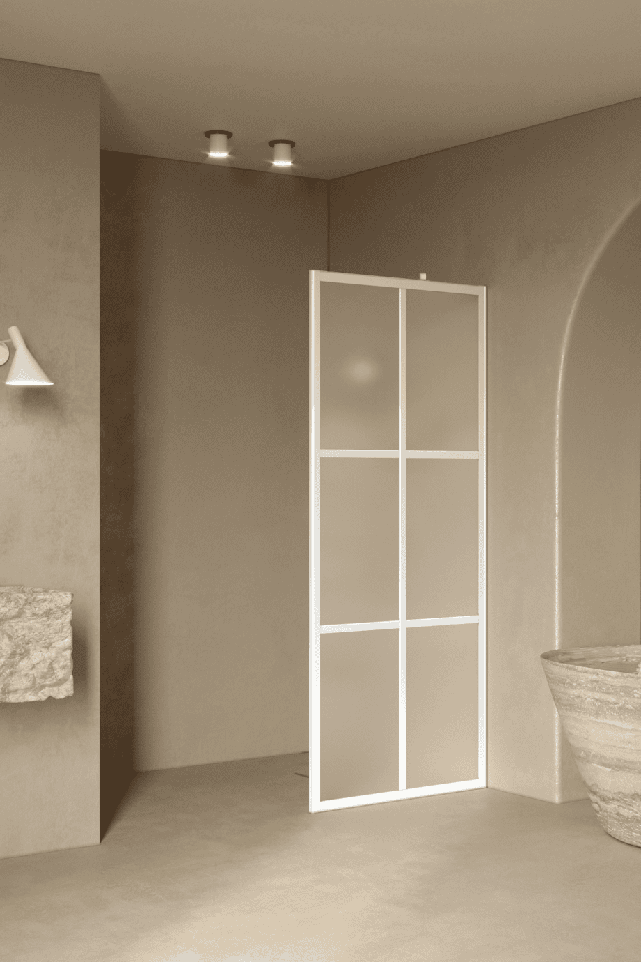 Fixed shower screen Hietakari Bläk 737 Paris, white frame, satin frosted glass