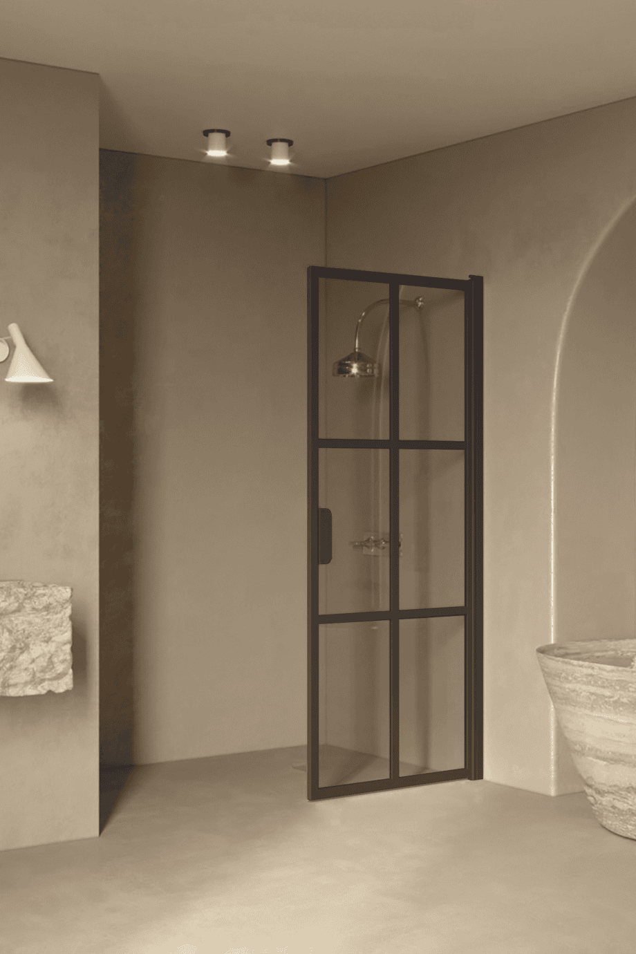 Hinged shower door Hietakari Bläk 738 Paris, Cocoa frame, grey tinted glass Hinged shower door Hietakari Bläk 738 Paris, Cocoa frame, grey tinted glass