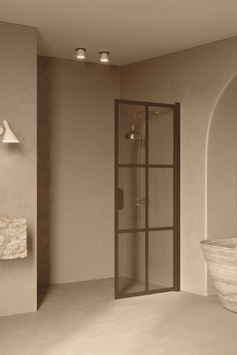 Hinged shower door Hietakari Bläk 738 Paris, Mocha frame, bronze tinted glass Hinged shower door Hietakari Bläk 738 Paris, Mocha frame, bronze tinted glass