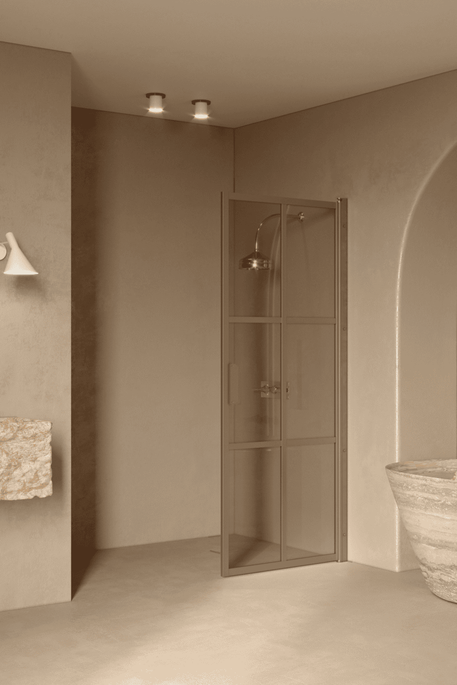Hinged shower door Hietakari Bläk 738 Paris, Sand frame, bronze tinted glass Hinged shower door Hietakari Bläk 738 Paris, Sand frame, bronze tinted glass