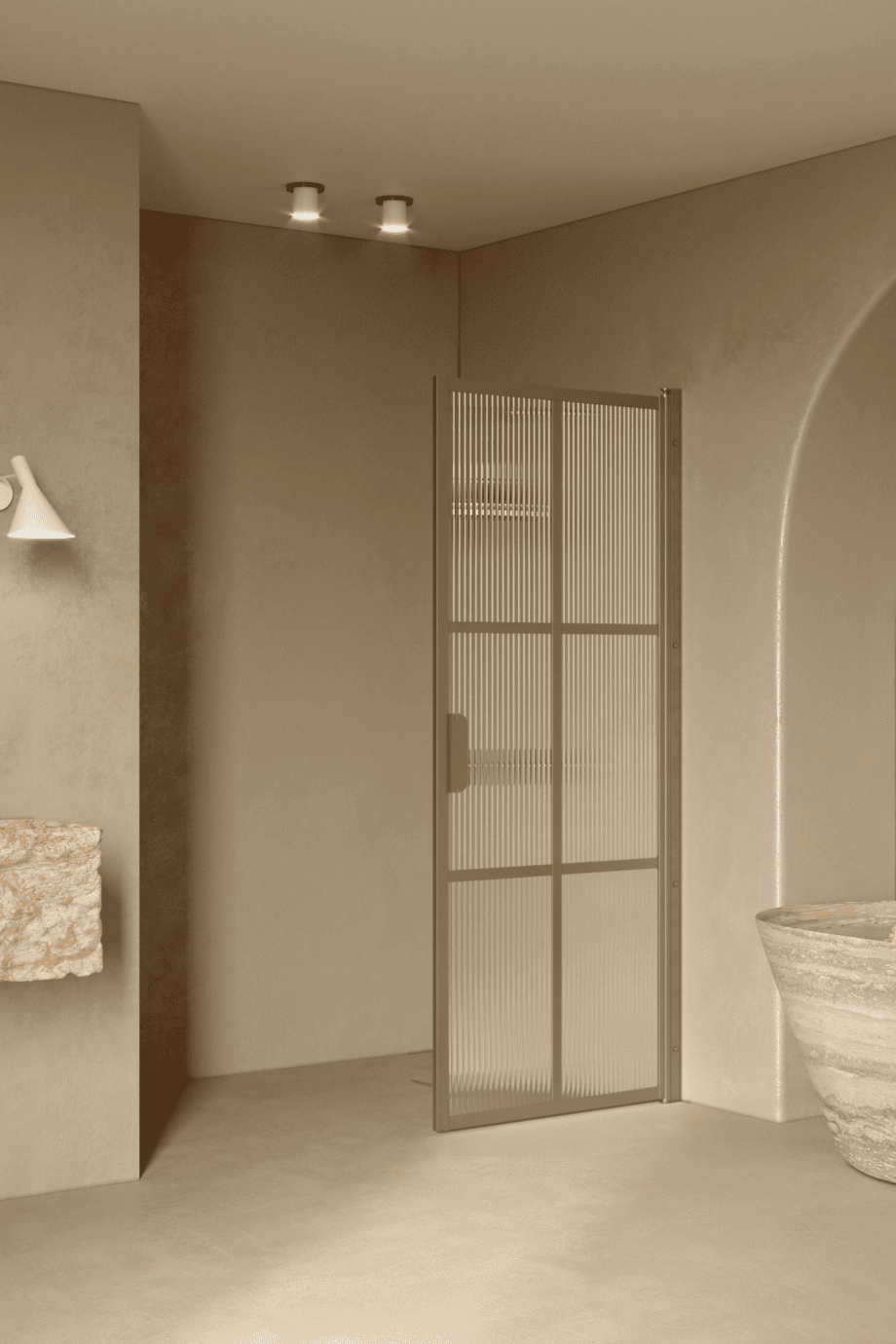 Hinged shower door Hietakari Bläk 738 Paris, Sand frame, reeded glass Hinged shower door Hietakari Bläk 738 Paris, Sand frame, reeded glass