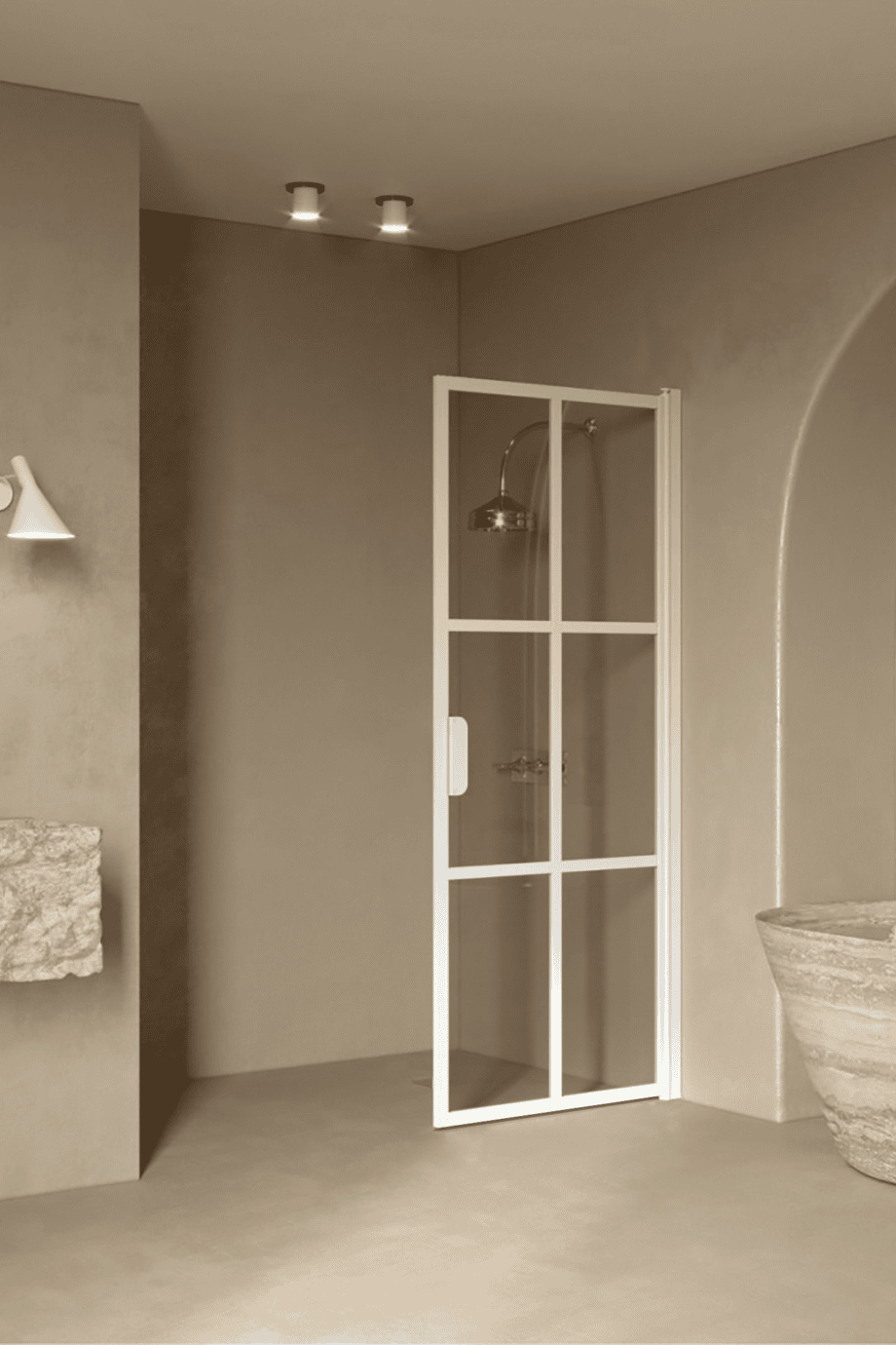 Hinged shower door Hietakari Bläk 738 Paris, white frame, bronze tinted glass Hinged shower door Hietakari Bläk 738 Paris, white frame, bronze tinted glass