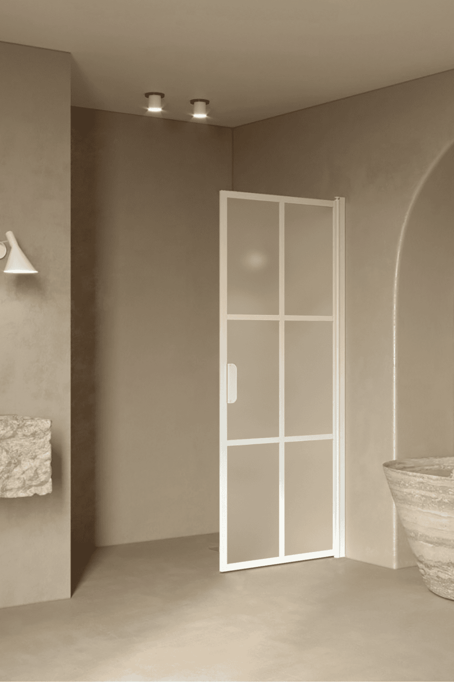 Hinged shower door Hietakari Bläk 738 Paris, white frame, satin frosted glass Hinged shower door Hietakari Bläk 738 Paris, white frame, satin frosted glass