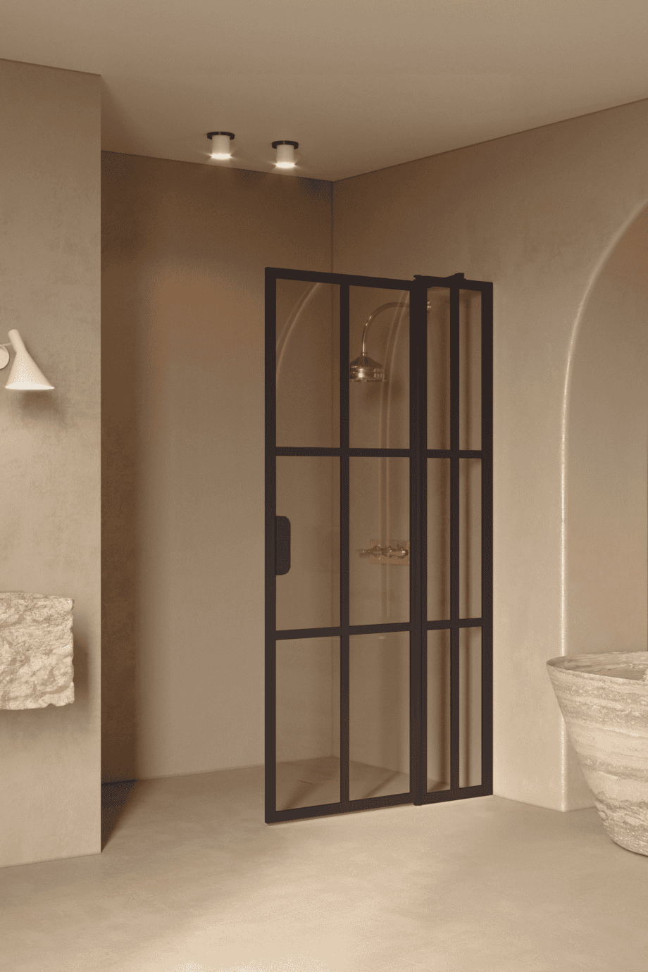 Hinged shower screen with fixed part Hietakari Bläk 739 Paris, Cocoa frame, bronze tinted glass Hinged shower screen with fixed part Hietakari Bläk 739 Paris, Cocoa frame, bronze tinted glass