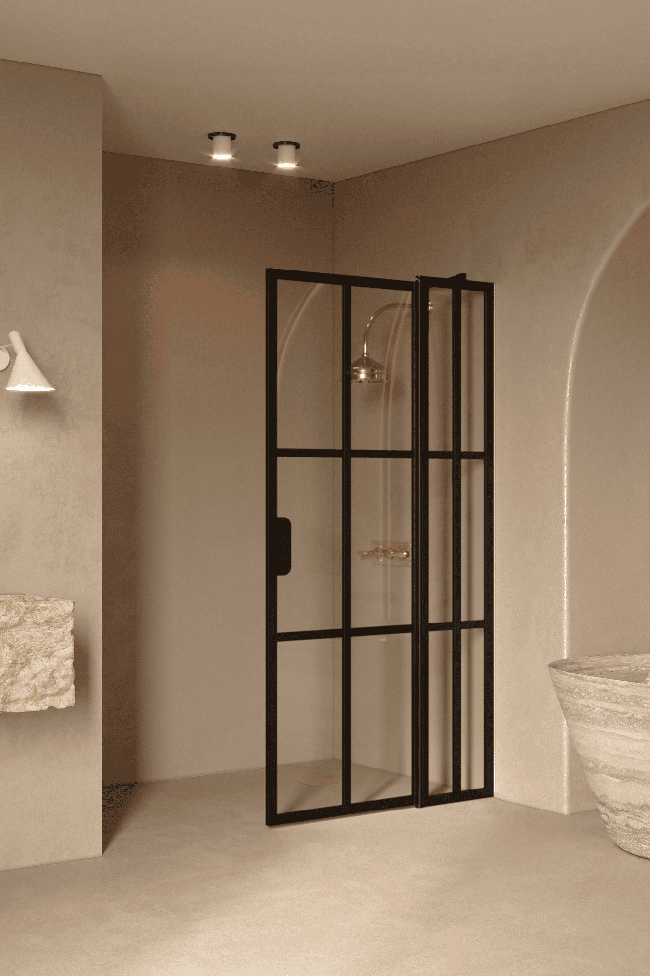 Hinged shower screen with fixed part Hietakari Bläk 739 Paris, black frame, clear glass Hinged shower screen with fixed part Hietakari Bläk 739 Paris, black frame, clear glass