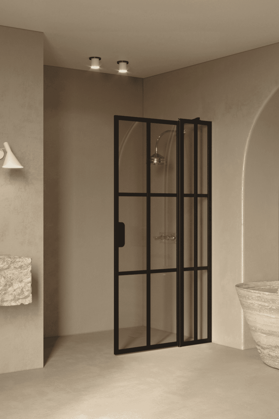 Hinged shower screen with fixed part Hietakari Bläk 739 Paris, black frame, bronze tinted glass Hinged shower screen with fixed part Hietakari Bläk 739 Paris, black frame, bronze tinted glass