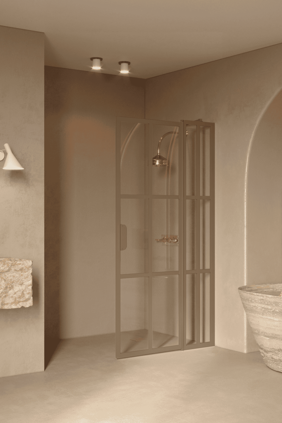Hinged shower screen with fixed part Hietakari Bläk 739 Paris, Sand frame, clear glass Hinged shower screen with fixed part Hietakari Bläk 739 Paris, Sand frame, clear glass