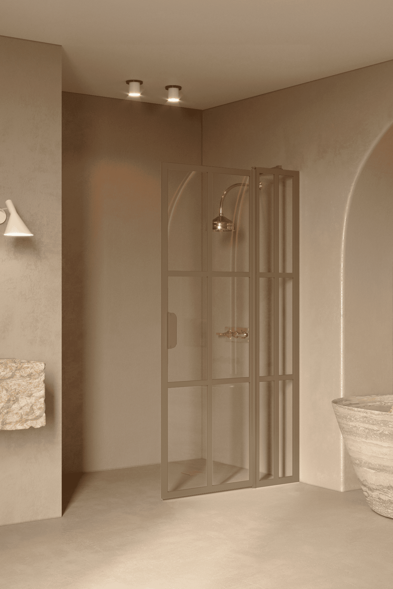 Hinged shower screen with fixed part Hietakari Bläk 739 Paris, Sand frame, clear glass Hinged shower screen with fixed part Hietakari Bläk 739 Paris, Sand frame, clear glass