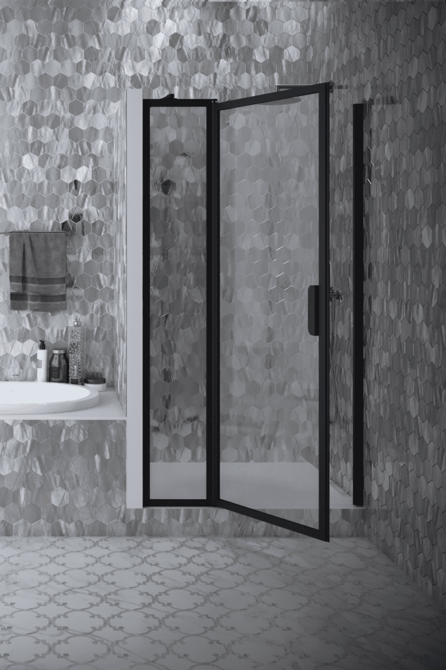 Hinged shower door with fixed part and wall magnet Hietakari Bläk 789 New York – 4