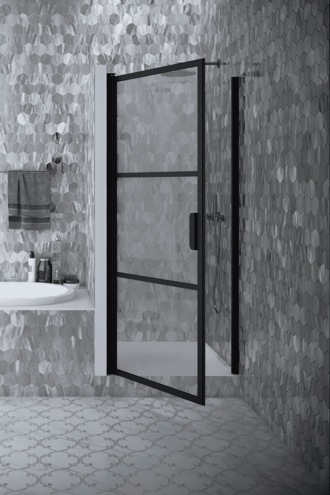 Hinged shower door with wall magnet Hietakari Bläk 790 Tokyo