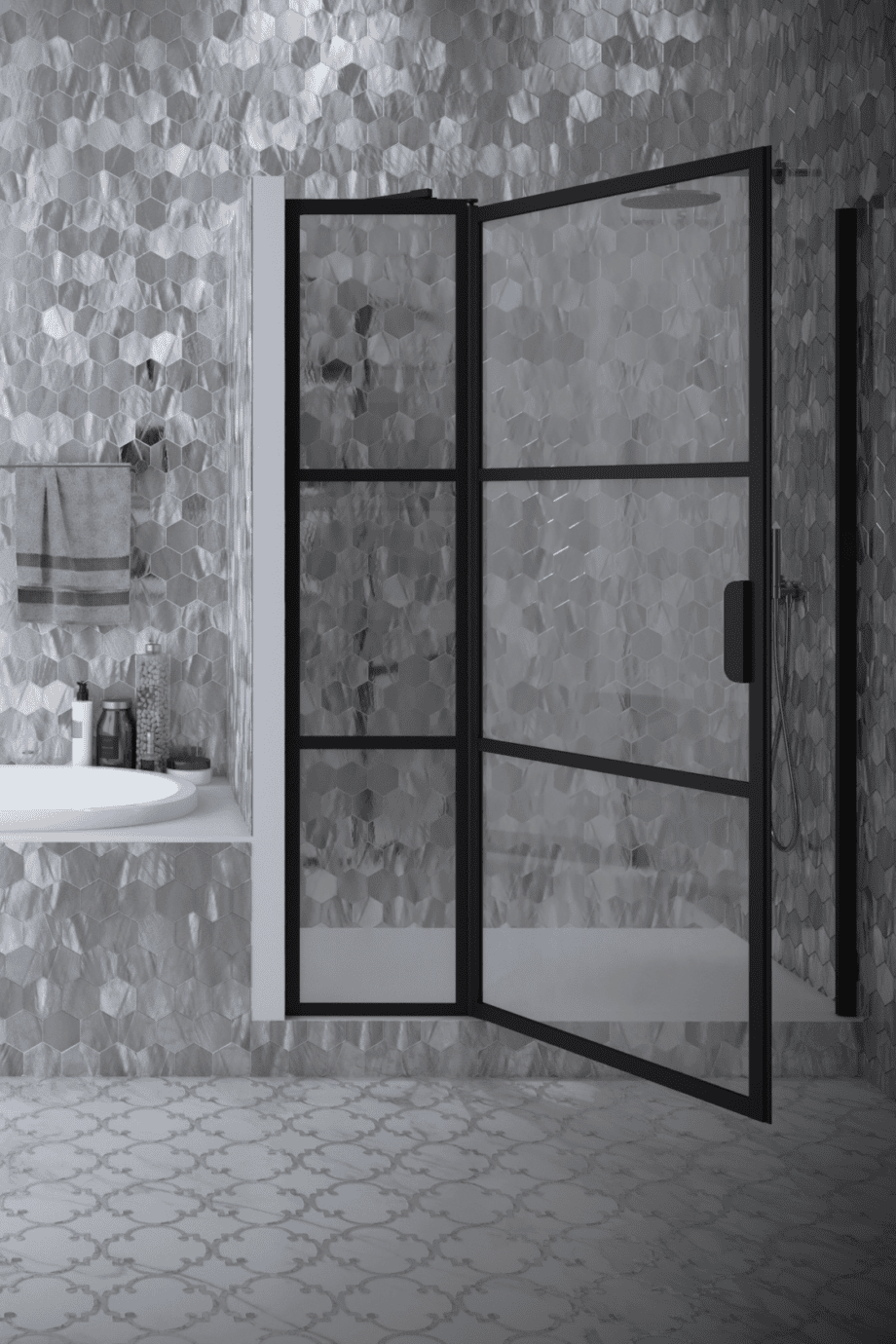 Hinged shower door with fixed part and wall magnet Hietakari Bläk 791 Tokyo, black frame, clear glass Hinged shower door with fixed part and wall magnet Hietakari Bläk 791 Tokyo – 4