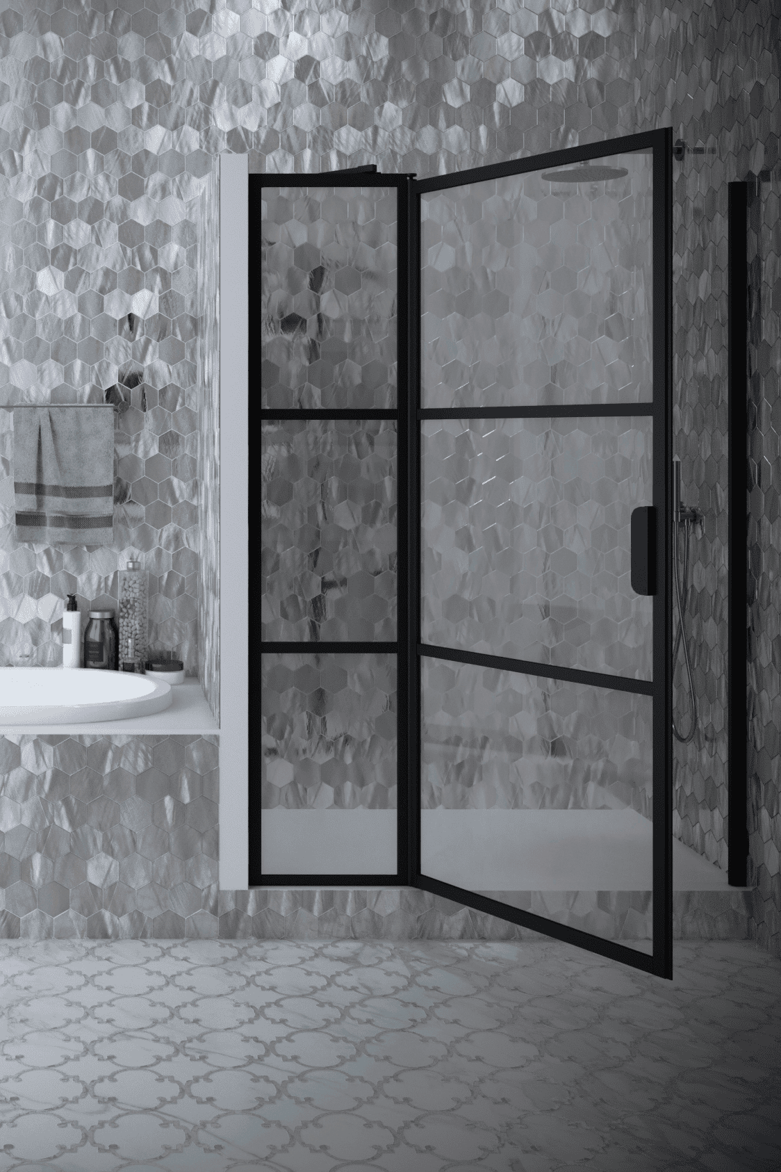 Hinged shower door with fixed part and wall magnet Hietakari Bläk 791 Tokyo – 4