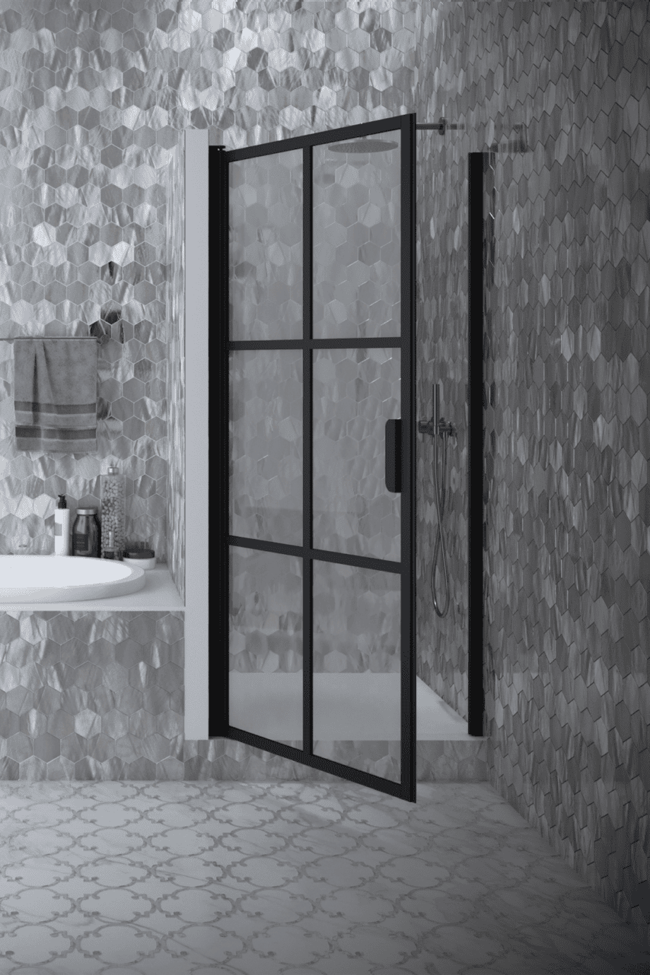 Hinged shower door with wall magnet Hietakari Bläk 792 Paris, black frame, clear glass Hinged shower door with wall magnet Hietakari Bläk 792 Paris – 4