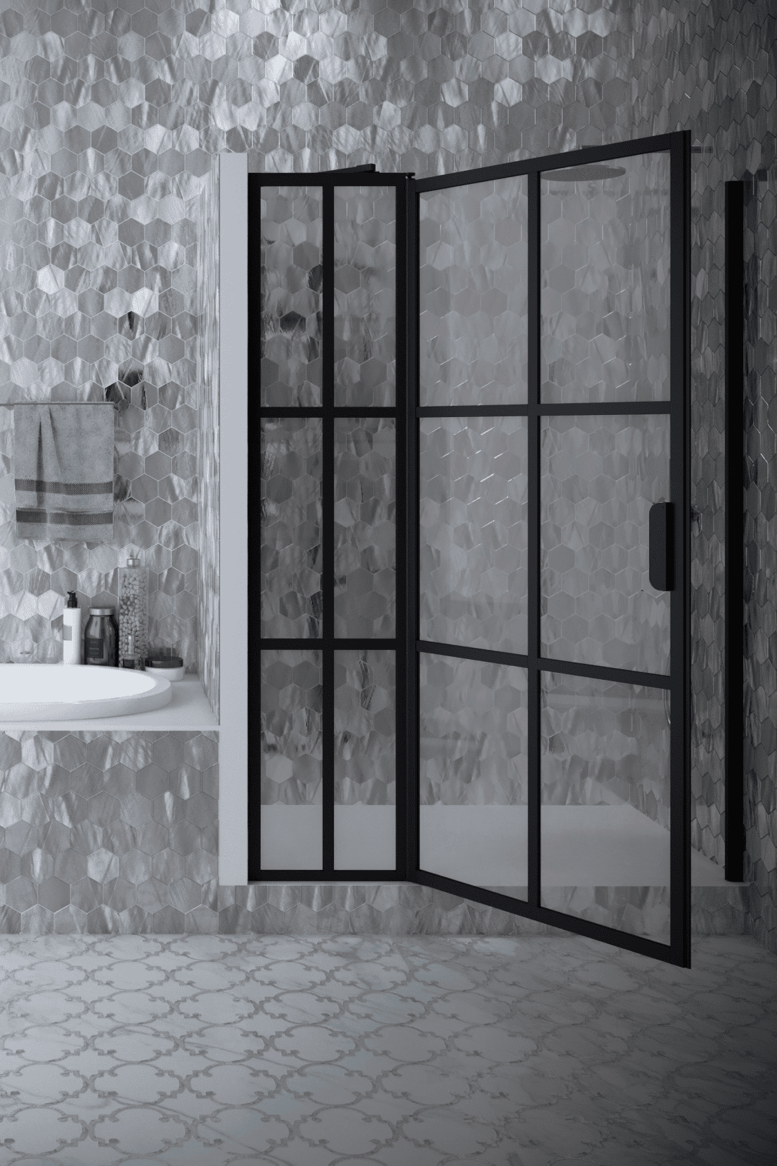 Hinged shower door with fixed part and wall magnet Hietakari Bläk 793 Paris – 4
