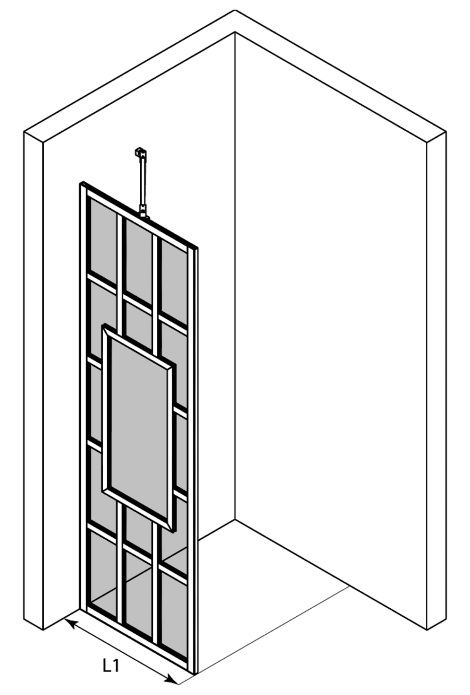 Fixed shower screen Hietakari Bläk 800 Shanghai – 3D drawing Fixed shower screen Hietakari Bläk 800 Shanghai – 3