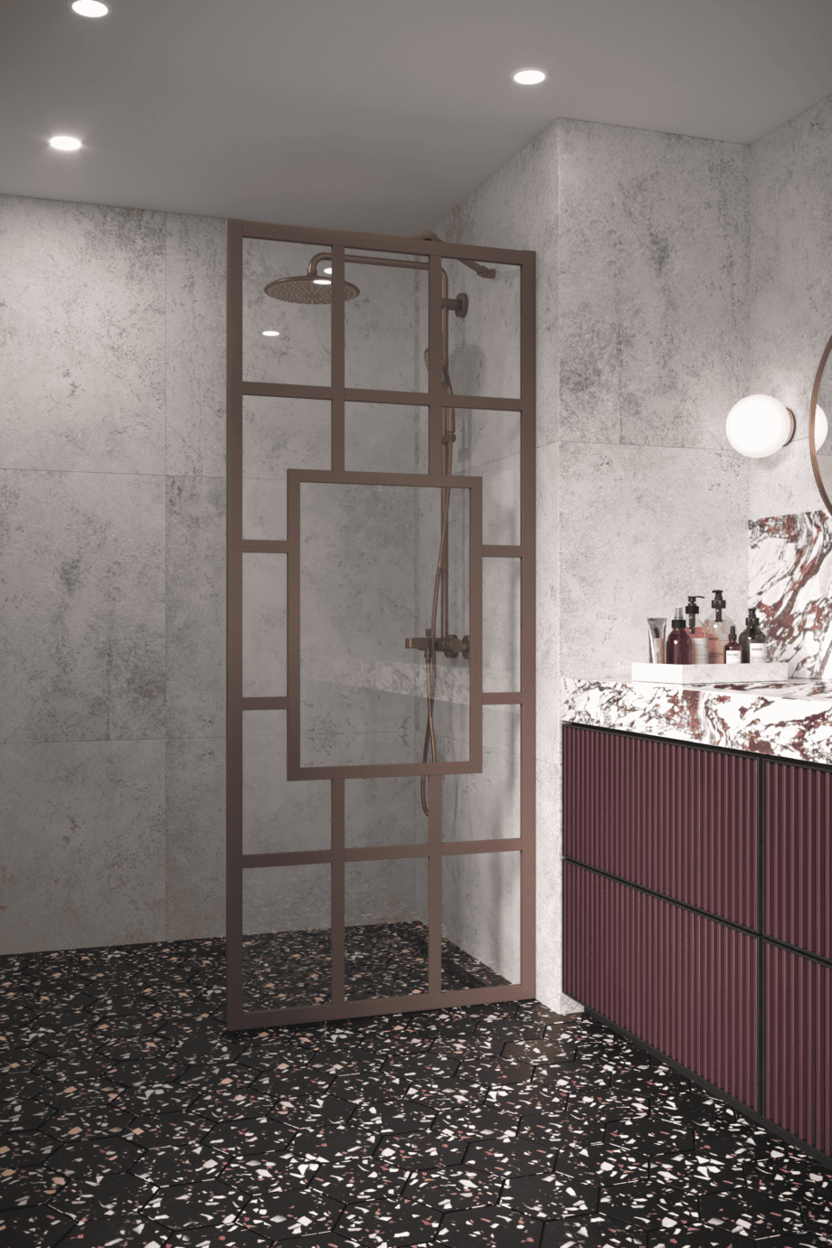 Fixed shower screen Hietakari Bläk 800 Shanghai, Mocha frame, bronze tinted glass Fixed shower screen Hietakari Bläk 800 Shanghai, Mocha frame, bronze tinted glass
