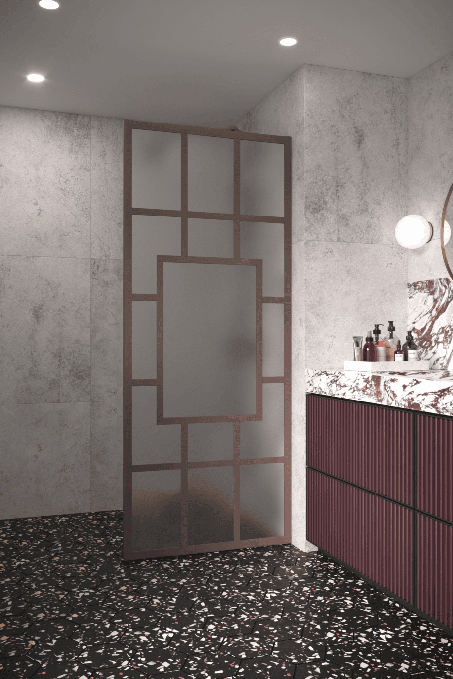 Fixed shower screen Hietakari Bläk 800 Shanghai, Mocha frame, satin frosted glass Fixed shower screen Hietakari Bläk 800 Shanghai, Mocha frame, satin frosted glass