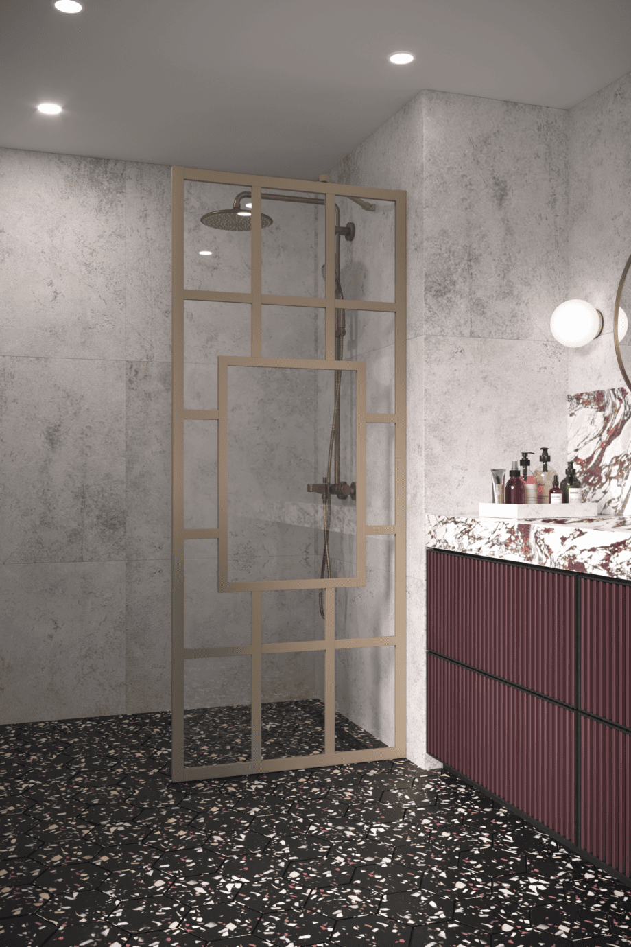 Fixed shower screen Hietakari Bläk 800 Shanghai, Sand frame, grey tinted glass Fixed shower screen Hietakari Bläk 800 Shanghai, Sand frame, grey tinted glass