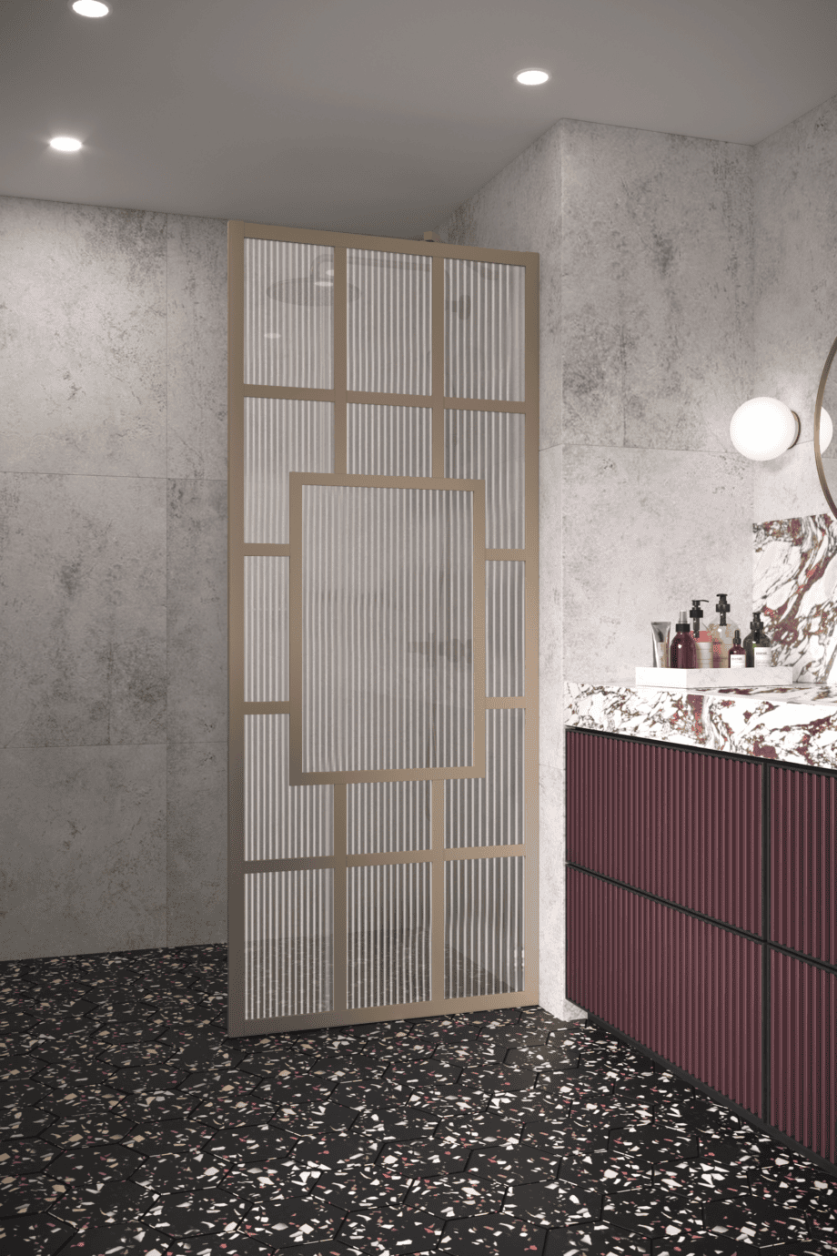 Fixed shower screen Hietakari Bläk 800 Shanghai, Sand frame, reeded glass Fixed shower screen Hietakari Bläk 800 Shanghai, Sand frame, reeded glass