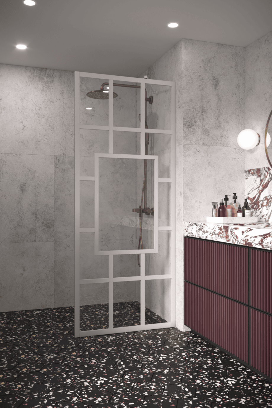 Fixed shower screen Hietakari Bläk 800 Shanghai, white frame, grey tinted glass Fixed shower screen Hietakari Bläk 800 Shanghai, white frame, grey tinted glass